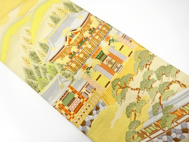 JAPANESE FUKURO OBI / WOVEN SCENERY OF TEMPLE